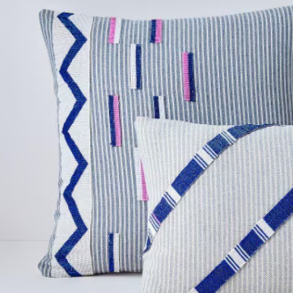 West Elm Other - West Elm Roar + Rabbit Hand Beaded Pillow Covers Blue White Pink 17x17 Accent